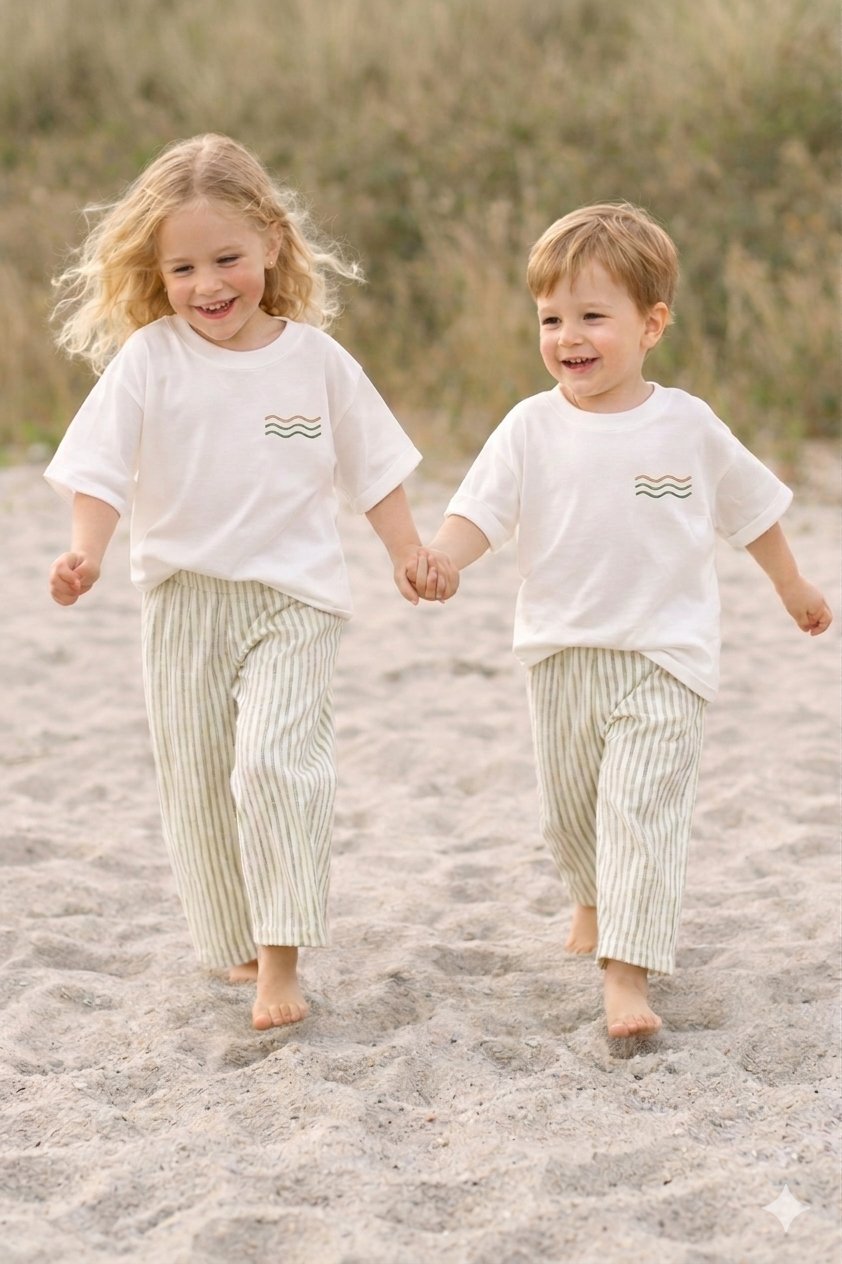 Striped Muslin Pants & T-Shirt