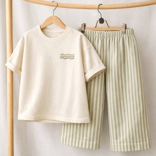 Striped Muslin Pants & T-Shirt